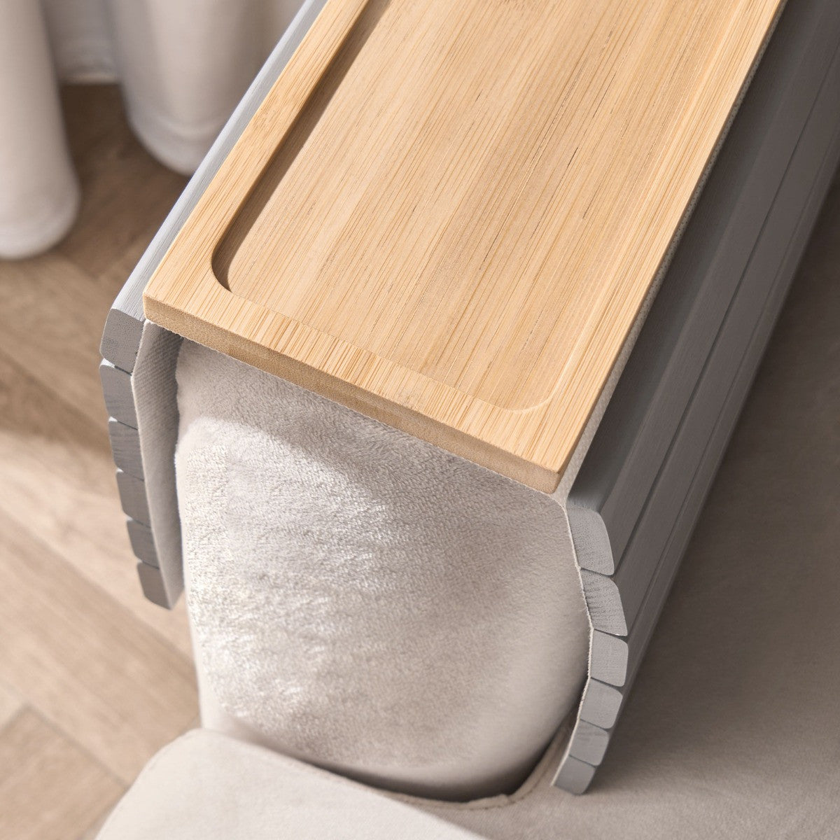 Wooden Sofa Arm Tray - Natural/Grey 🇬🇧