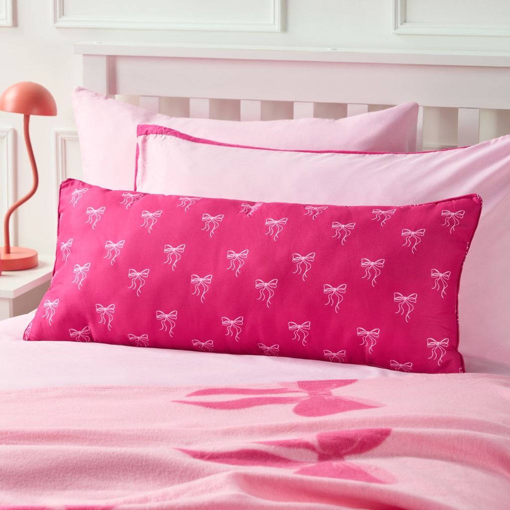 Kids Bow Print Bolster Pillow - Hot Pink 🇬🇧
