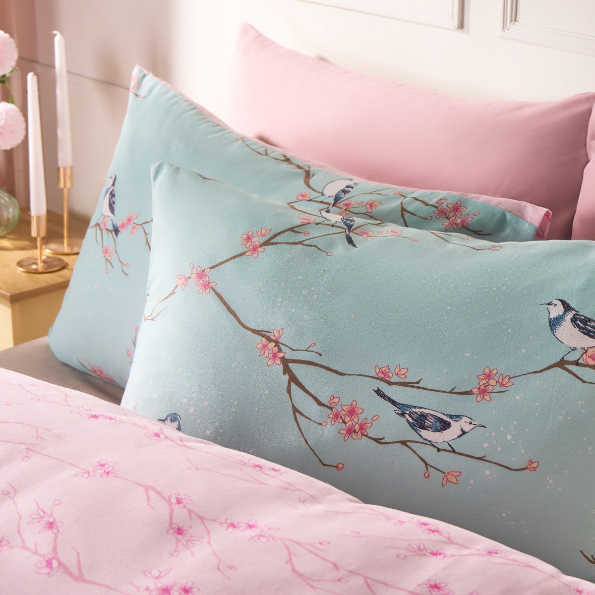 Blossom Bird Duvet Set - Duck Egg 🇬🇧