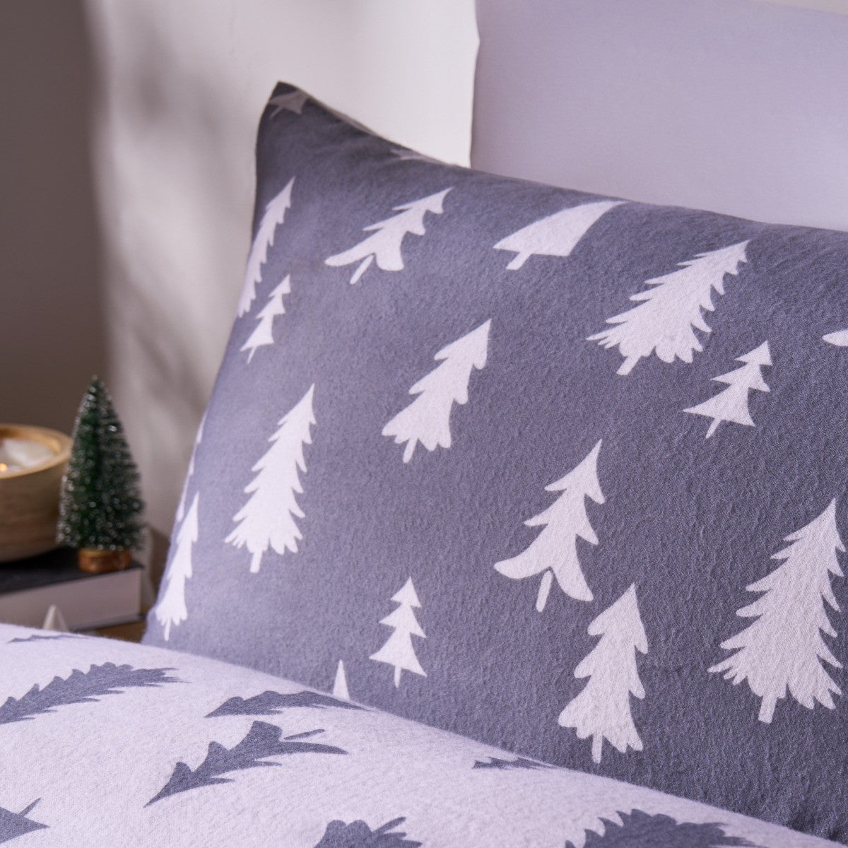 Simple Tree Brushed Cotton Duvet Cover Set - Grey 🇬🇧