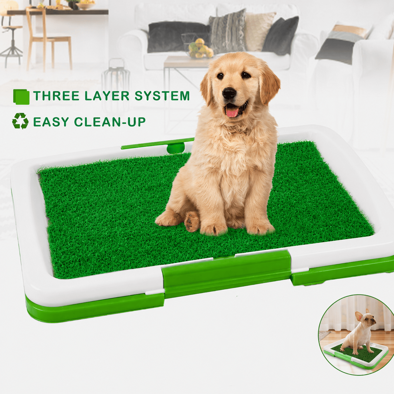 Dog Grass Pad with Tray, Dogs Toilet Tray with Artificial Grass Grid Panel Puppy Toilet Training Mat, Reusable Fake Pee Grasses for Dogs to Pee 34 x 45.5cm 🇬🇧