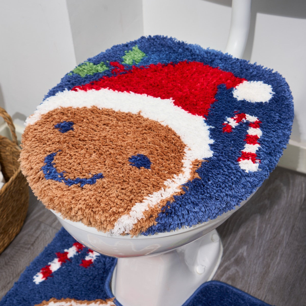 Gingerbread Pedestal Mat & Toilet Seat Cover - Navy 🇬🇧