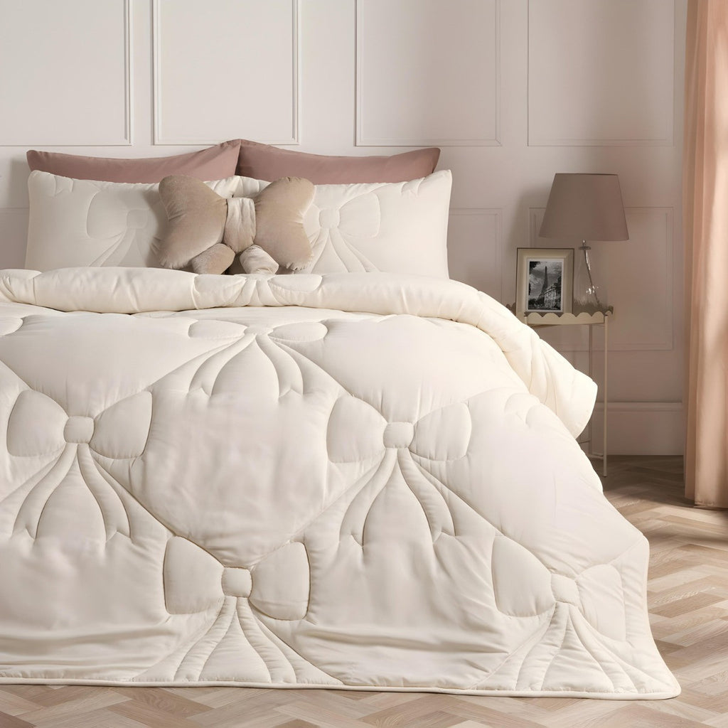 Diamond Bow Quilted Coverless 7.5 Tog Duvet Set - Ivory 🇬🇧