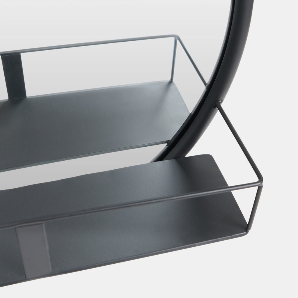 Round Mirror with Shelf - Black 🇬🇧