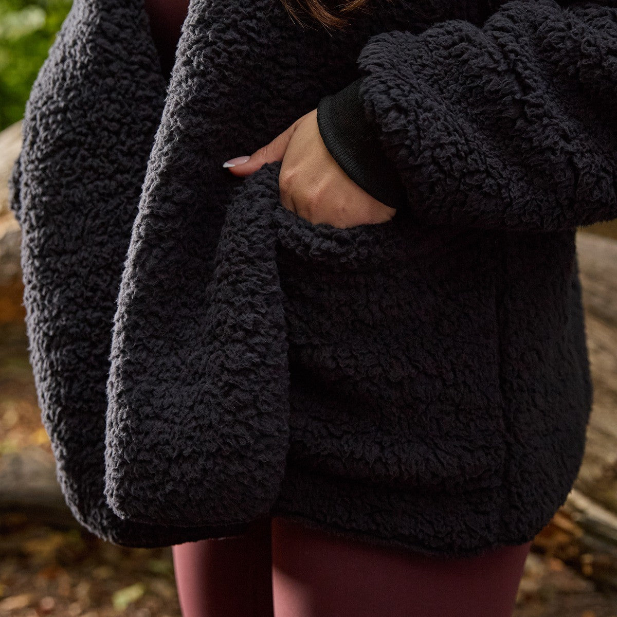 Waterfall Teddy Fleece Shorter Length Cardigan - Black 🇬🇧