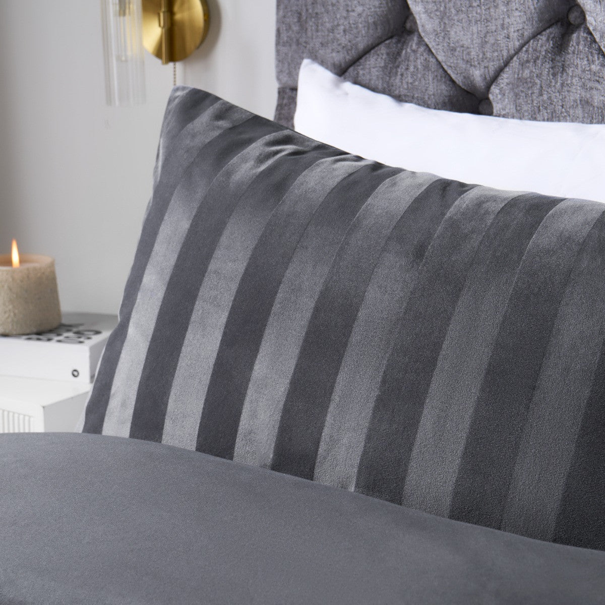 Velvet Stripe Duvet Cover Set - Charcoal 🇬🇧