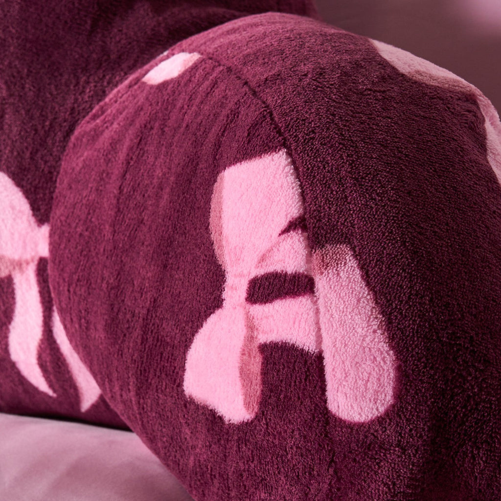 Bow Print Cuddle Cushion - Burgundy 🇬🇧