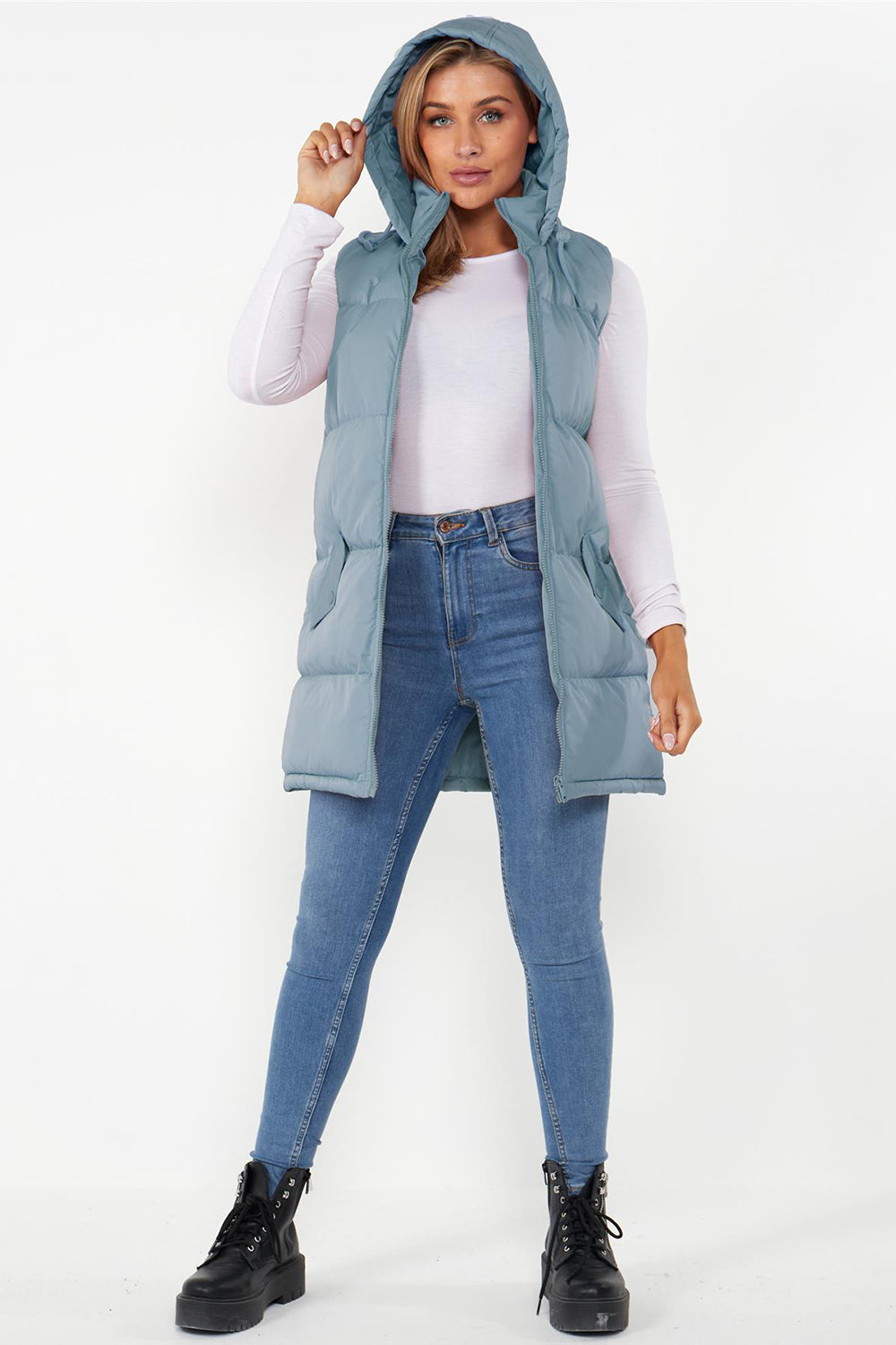Ladies Longline Hooded Puffer Gilet 🇬🇧