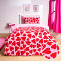 Heart Print Waffle Fleece Duvet Cover Set - Pink/Red 🇬🇧