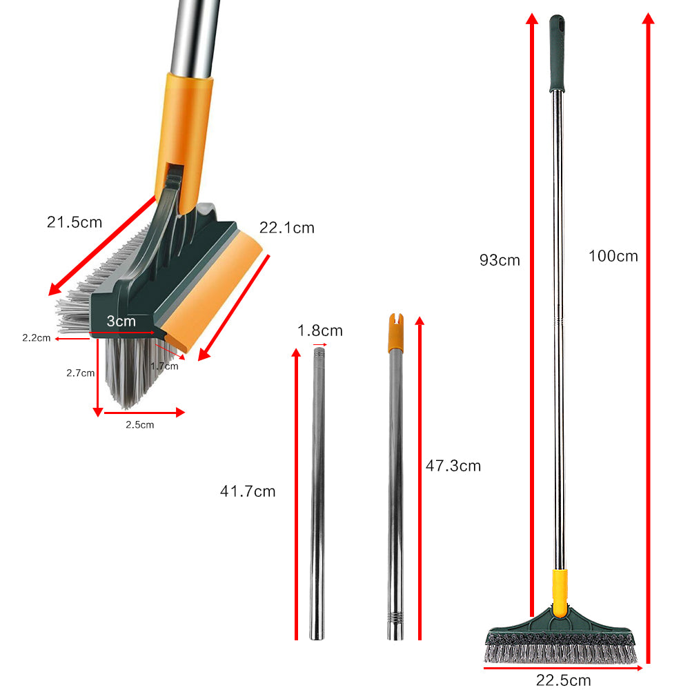 3 in 1 Floor Scrub Brush Squeegee Mop Water Scrubber with 120 Degree Rotating Head - Yellow + Green 🇬🇧