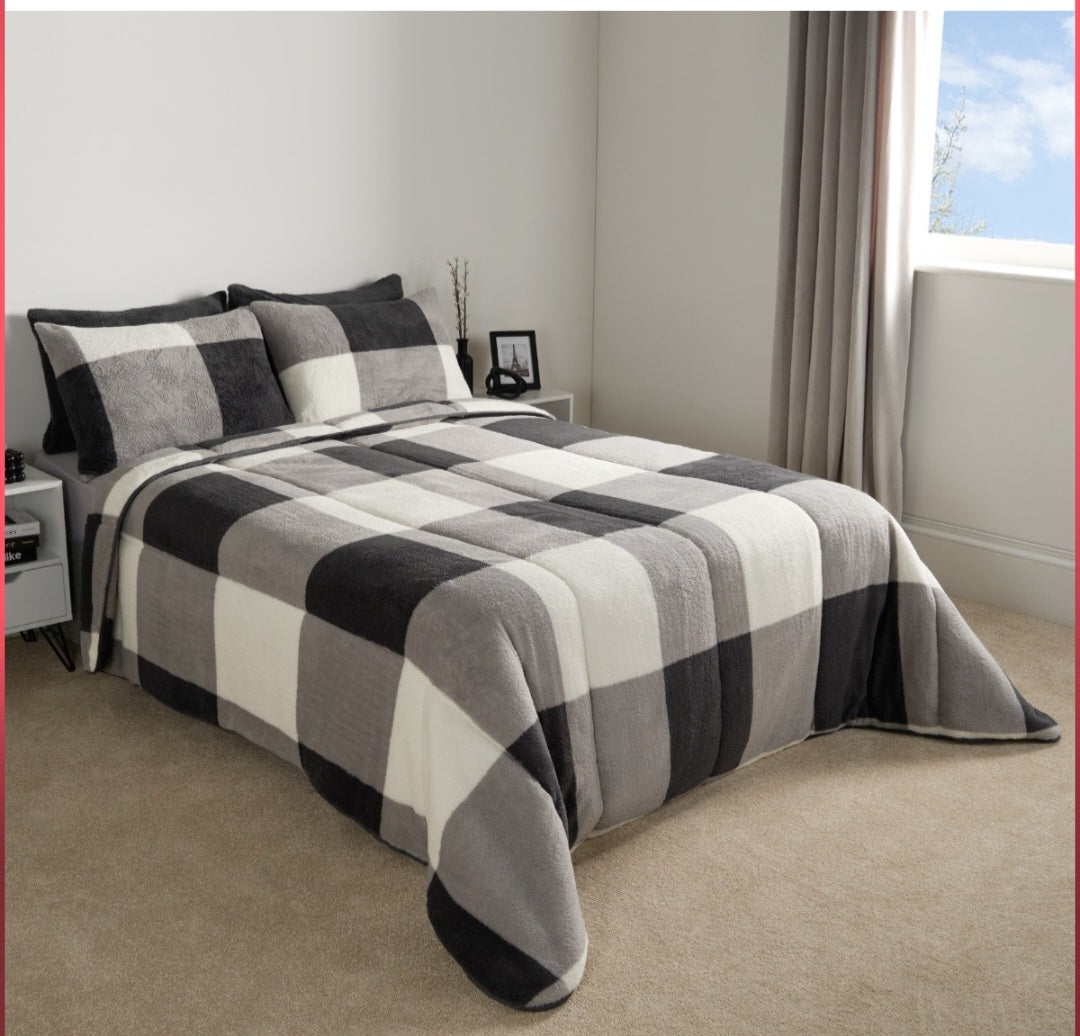 Teddy Gingham Coverless 10.5 Duvet & Pillowcases - Grey 🇬🇧