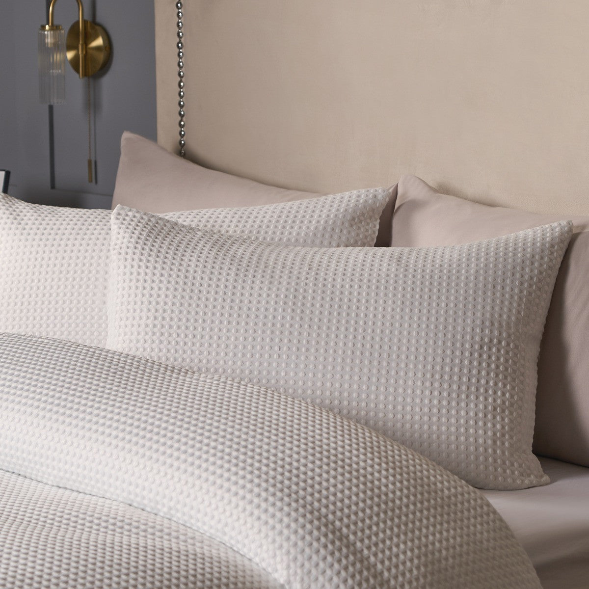Waffle Textured Luxury Duvet Cover Set - White 🇬🇧