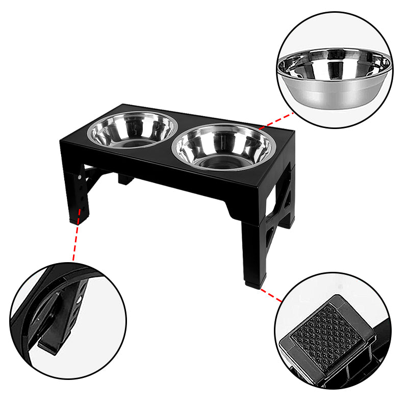 Elevated Dog Bowls 5 Height Adjustable Stand Raised dog bowl with Double Stainless Steel Bowls for Small Medium Large Dogs - Black 🇬🇧