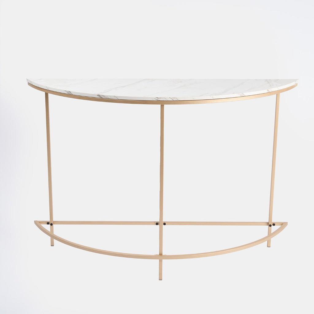 Manhattan Marble Effect Semicircle Console Table - Gold/White 🇬🇧
