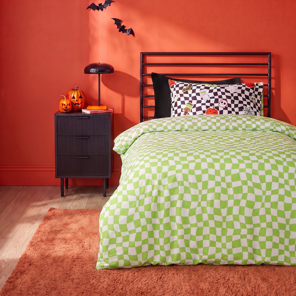 Kids Halloween Sticker Print Duvet Cover Set, Monochrome - Single 🇬🇧