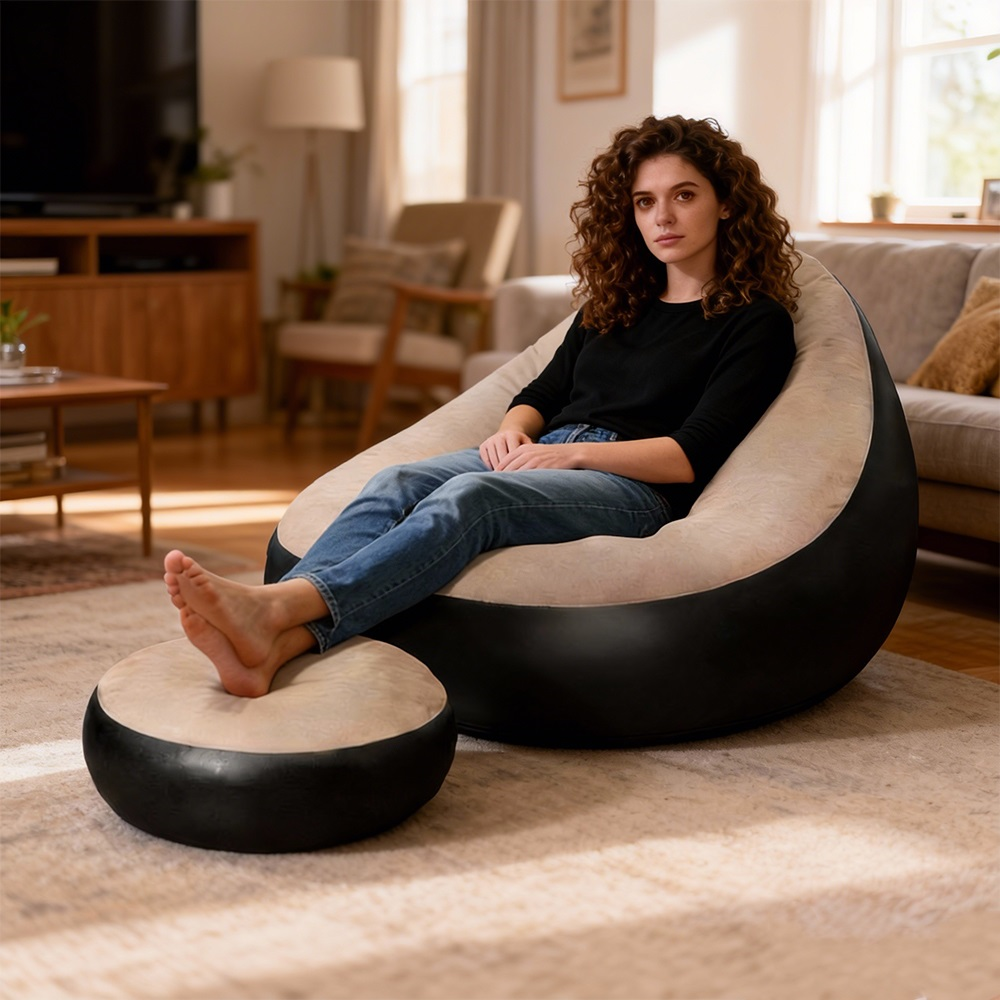 2PCS Inflatable Chair With Foot Stool Inflatable Couch Portable Inflatable Chairs for Gaming Reading Movie Watching Camping 🇬🇧