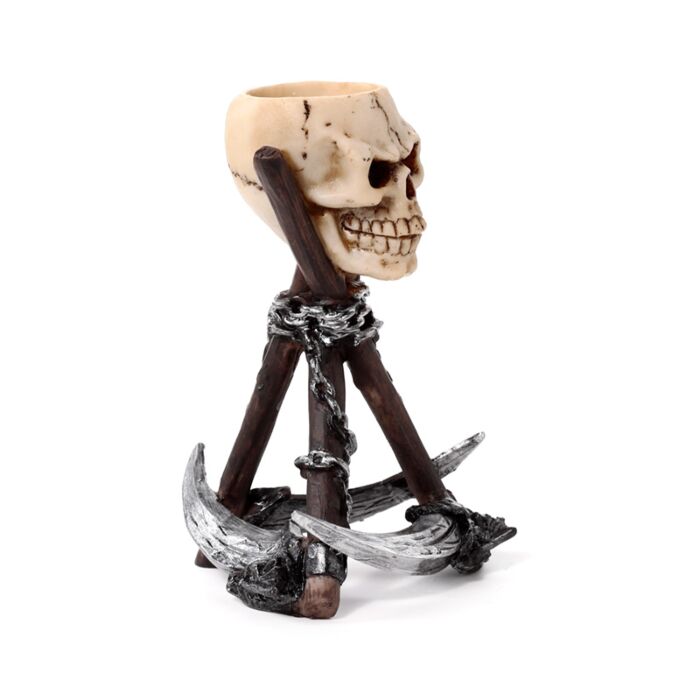 Resin Tea Light Holder - Skull Head with Scythe Tripod 🇬🇧