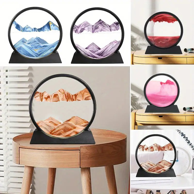 3D Dynamic Moving Sand Painting round glass stand 🇨🇳