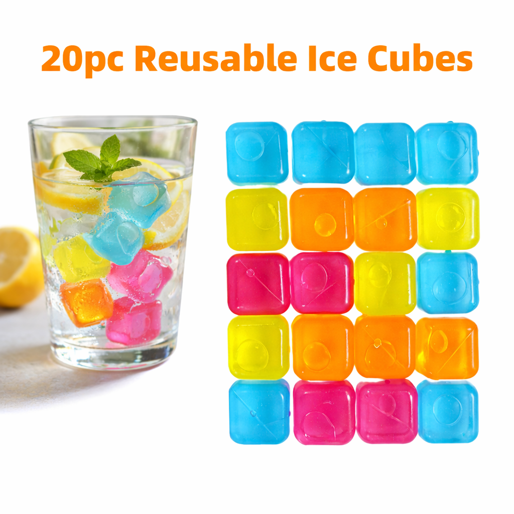 20PCS Reusable Ice Cubes for Drinks Colourful Fake Ice Cubes BBQ Party Cold Drink Cooler Freeze Blocks Refreezable Recycling Ice Cubes Cocktail Whiskey 🇬🇧