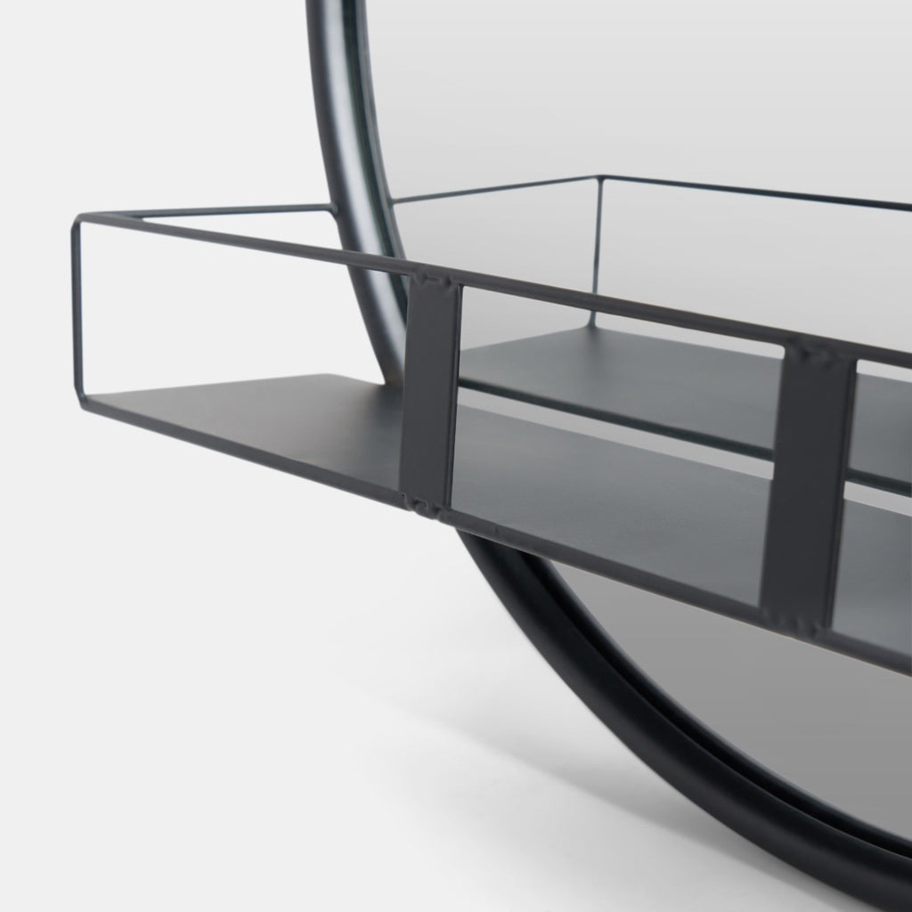 Round Mirror with Shelf - Black 🇬🇧