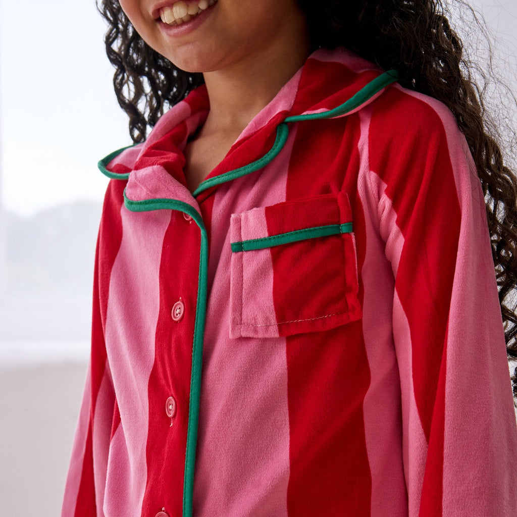Mini Me Candy Stripe Button Through Pyjama Set - Pink 🇬🇧