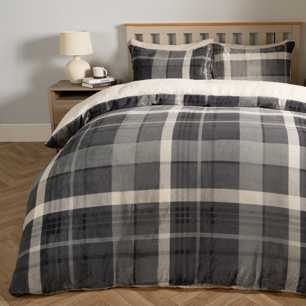 Winsford Check Fleece Duvet Set - Grey 🇬🇧