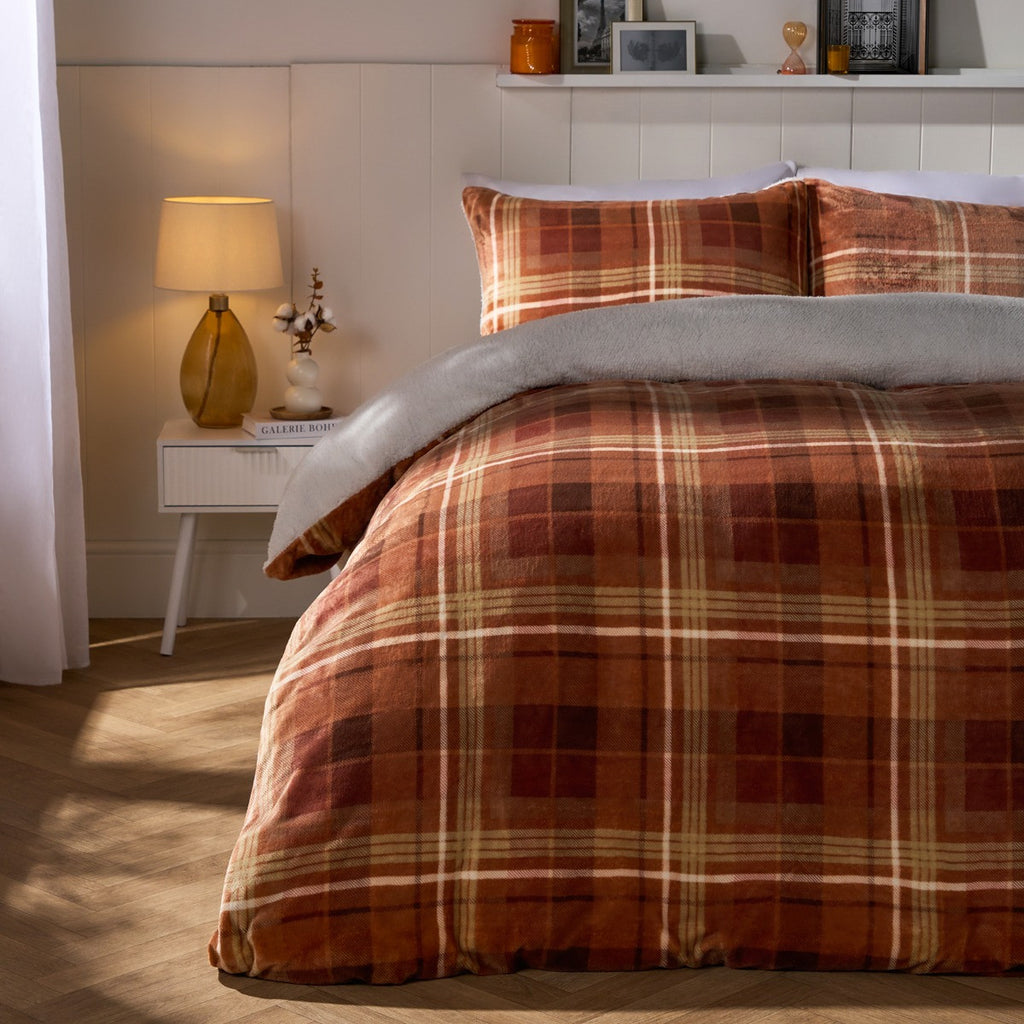 Autumn Check Fleece Duvet Cover Set - Rust 🇬🇧