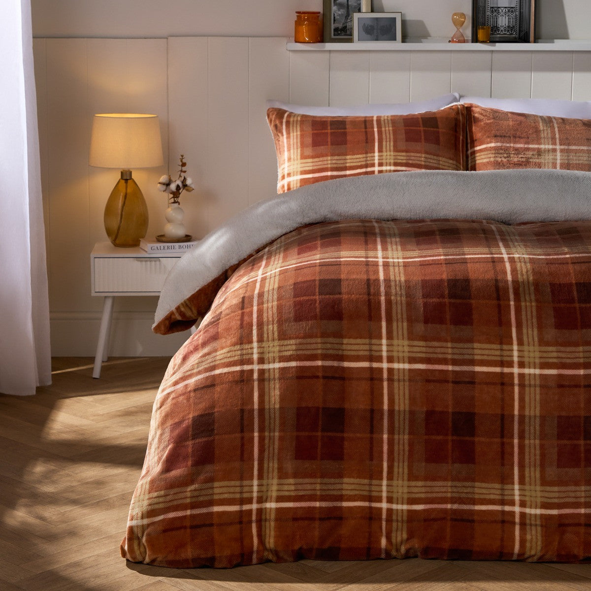 Autumn Check Fleece Duvet Cover Set - Rust 🇬🇧