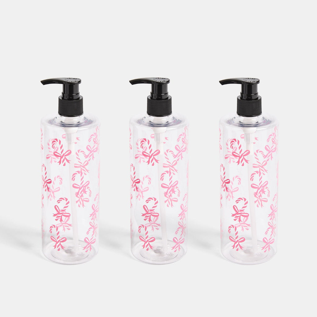 Candy Cane Print Dispenser Bottles, Clear/Pink - 3 Pack 🇬🇧