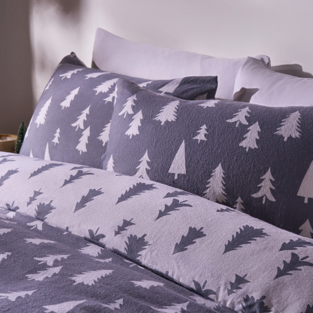 Simple Tree Brushed Cotton Duvet Cover Set - Grey 🇬🇧