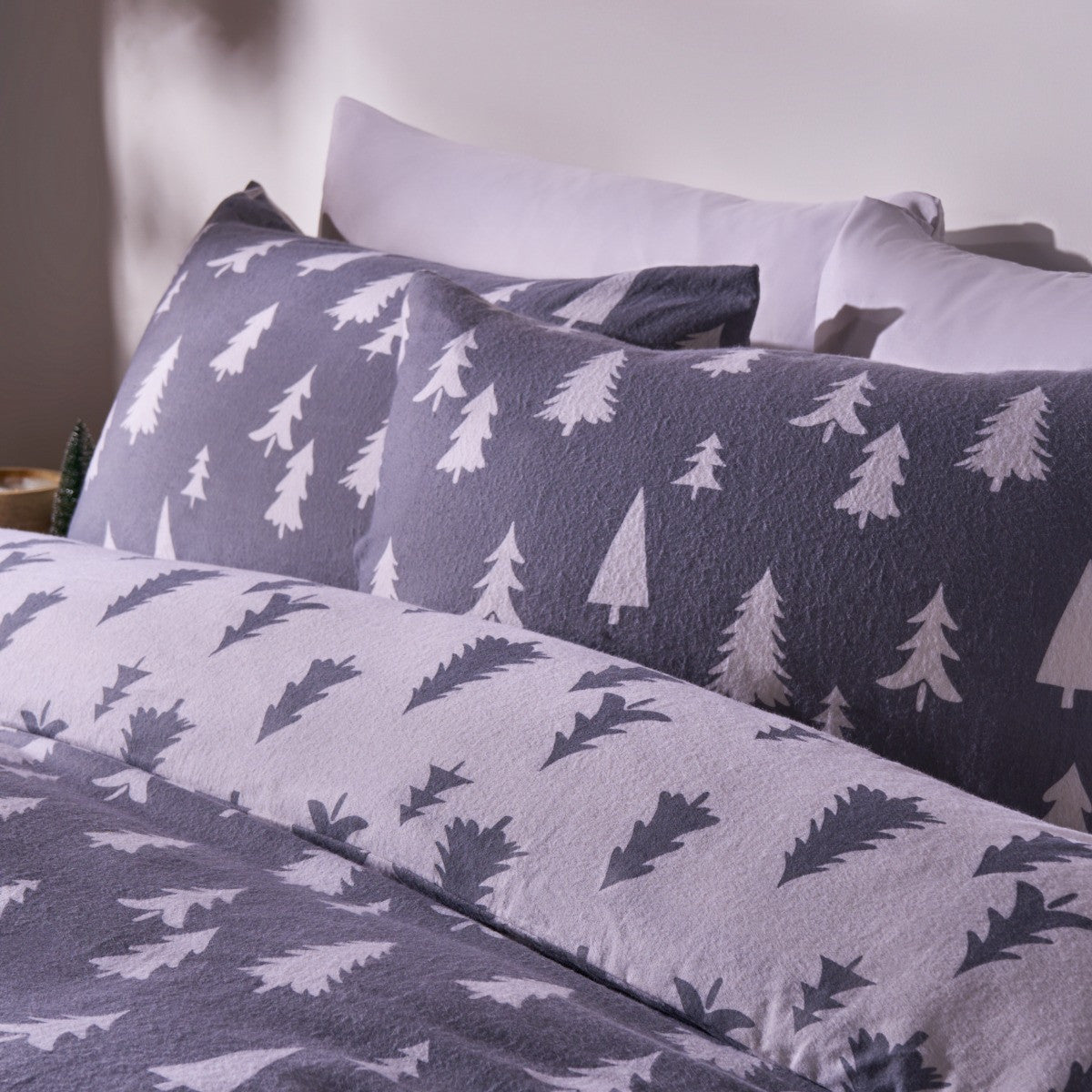 Simple Tree Brushed Cotton Duvet Cover Set - Grey 🇬🇧