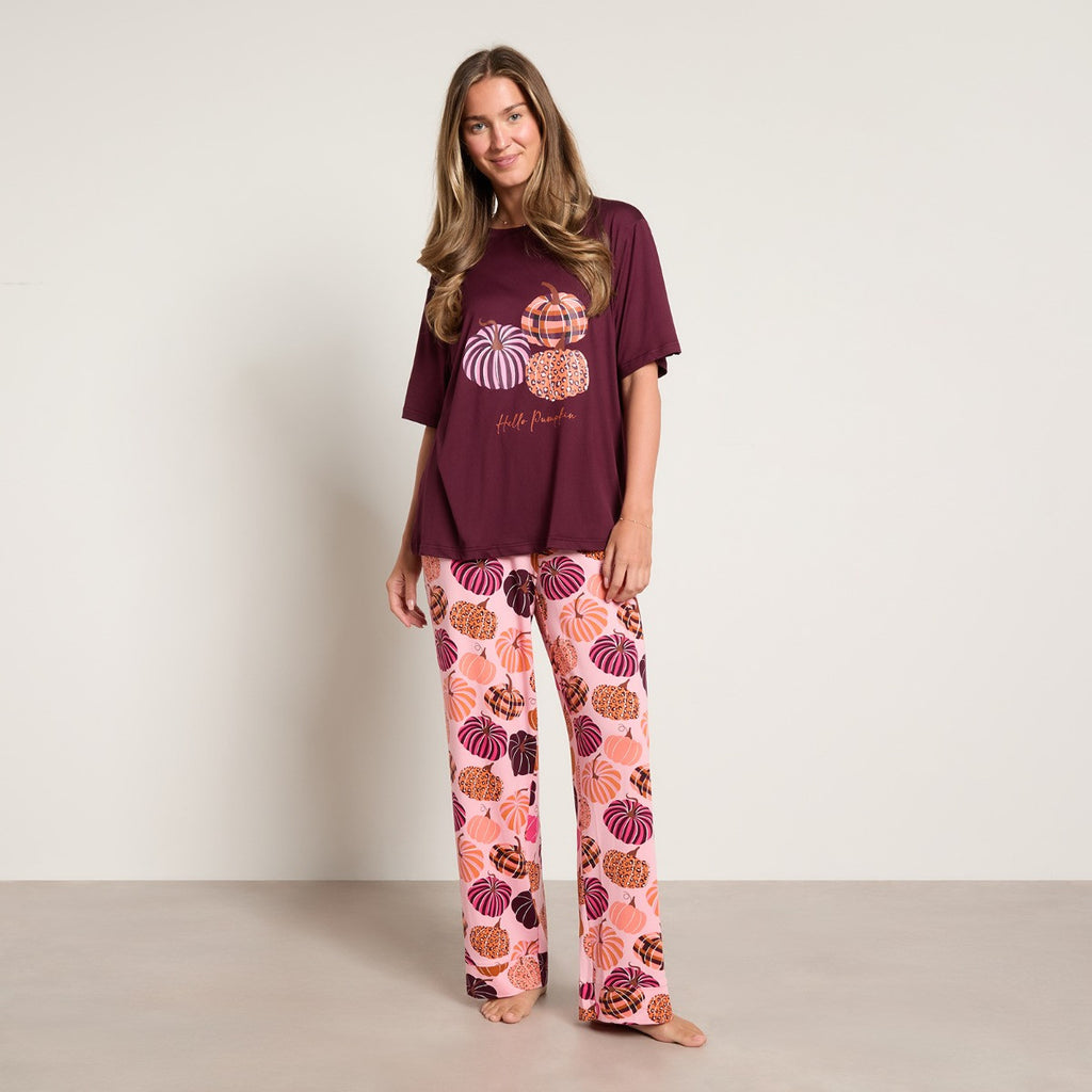 Patterned Pumpkin Print T-Shirt Pyjama Set - Multi 🇬🇧