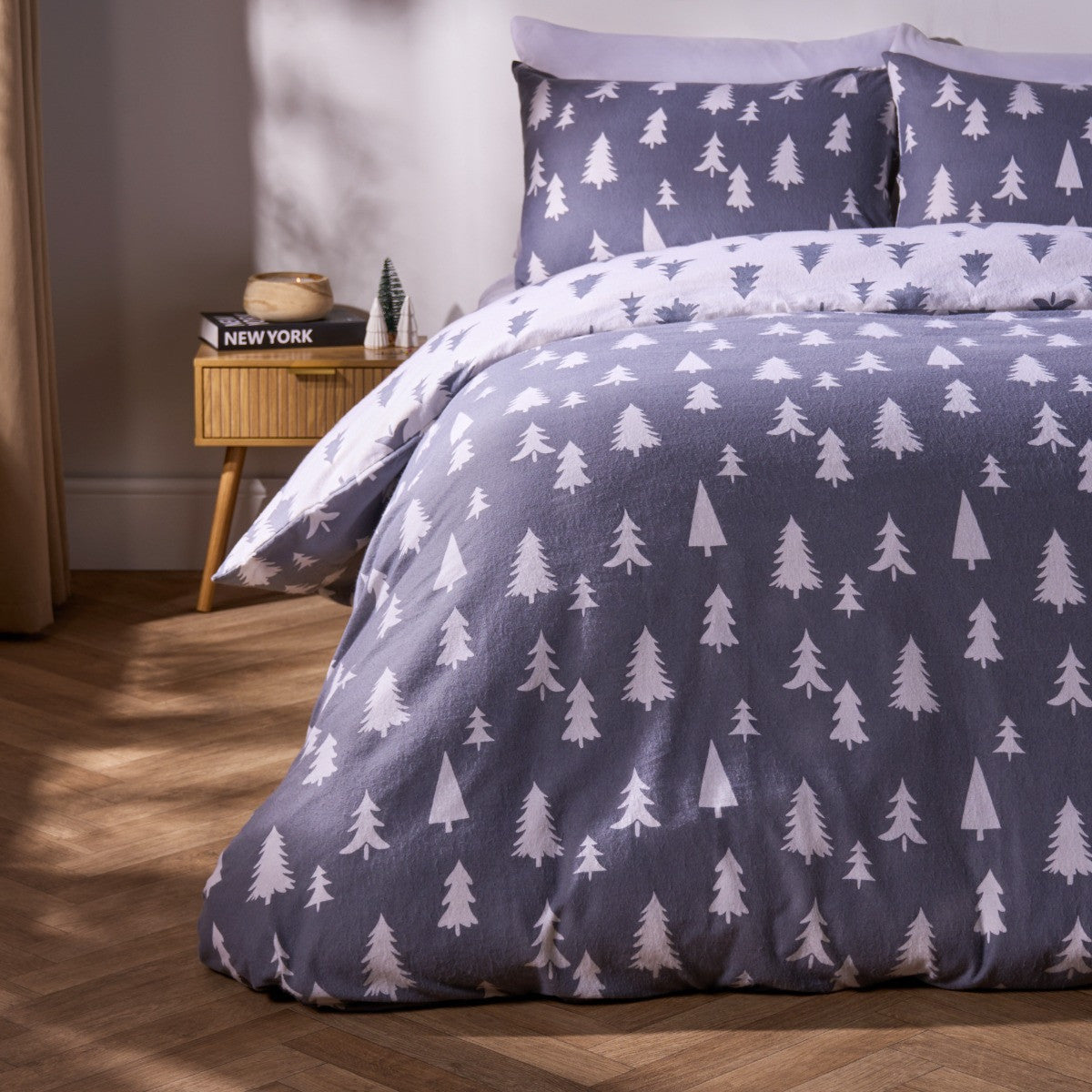 Simple Tree Brushed Cotton Duvet Cover Set - Grey 🇬🇧