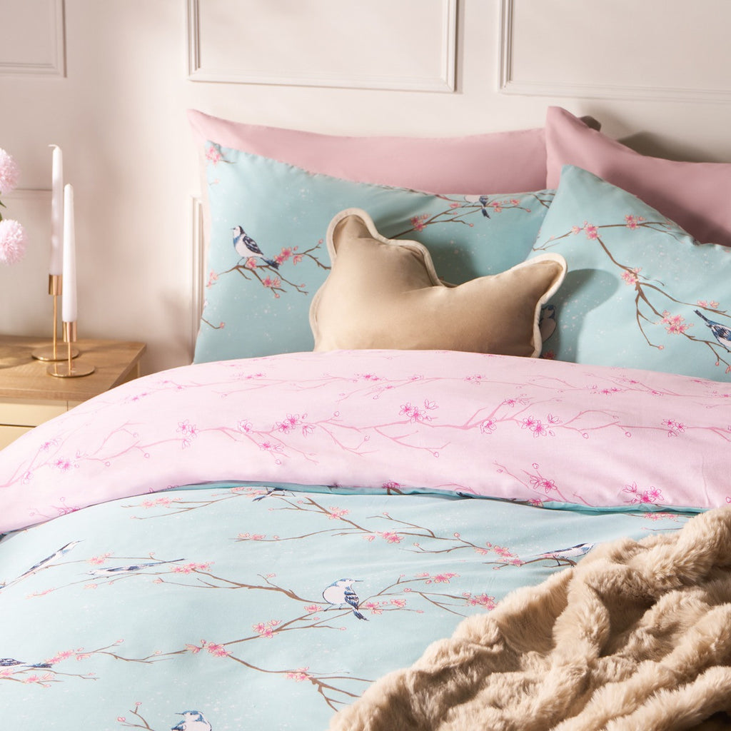 Blossom Bird Duvet Set - Duck Egg 🇬🇧