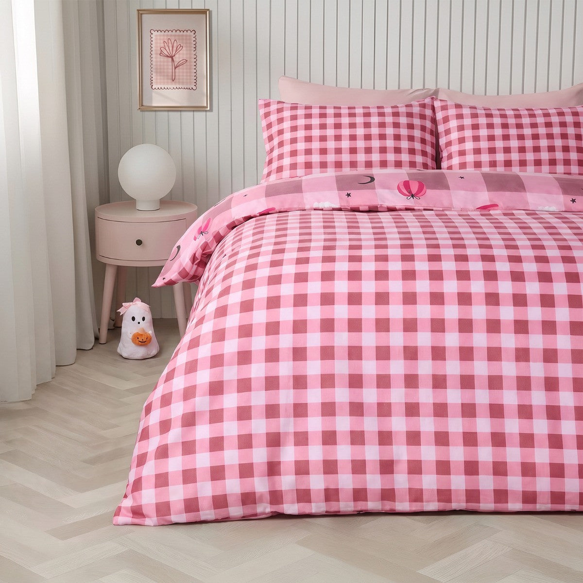 Halloween Gingham Reversible Duvet Cover Set - Pink 🇬🇧