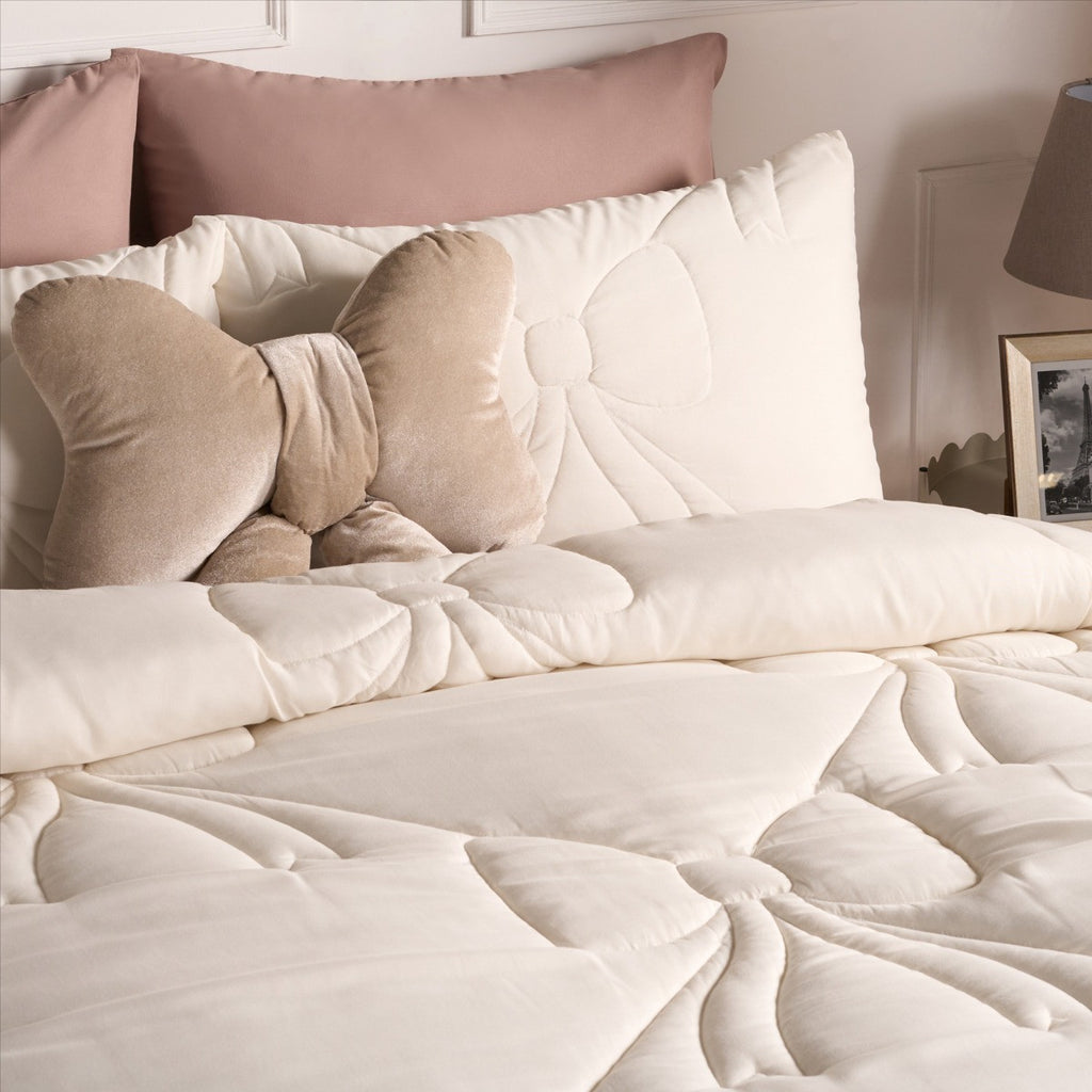 Diamond Bow Quilted Coverless 7.5 Tog Duvet Set - Ivory 🇬🇧