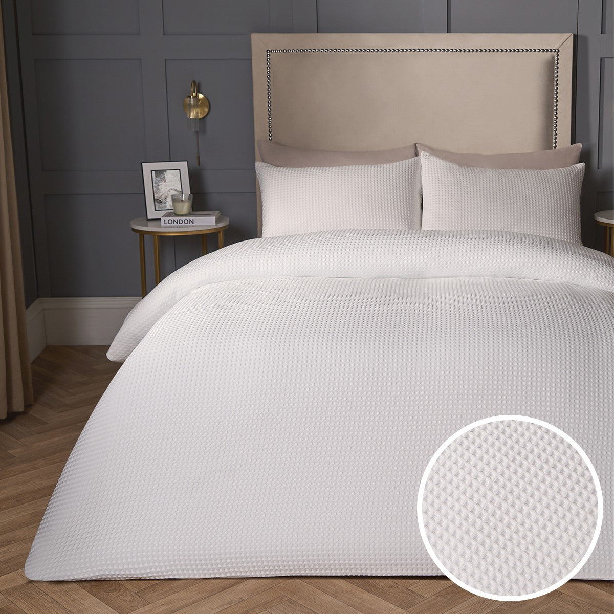 Waffle Textured Luxury Duvet Cover Set - White 🇬🇧