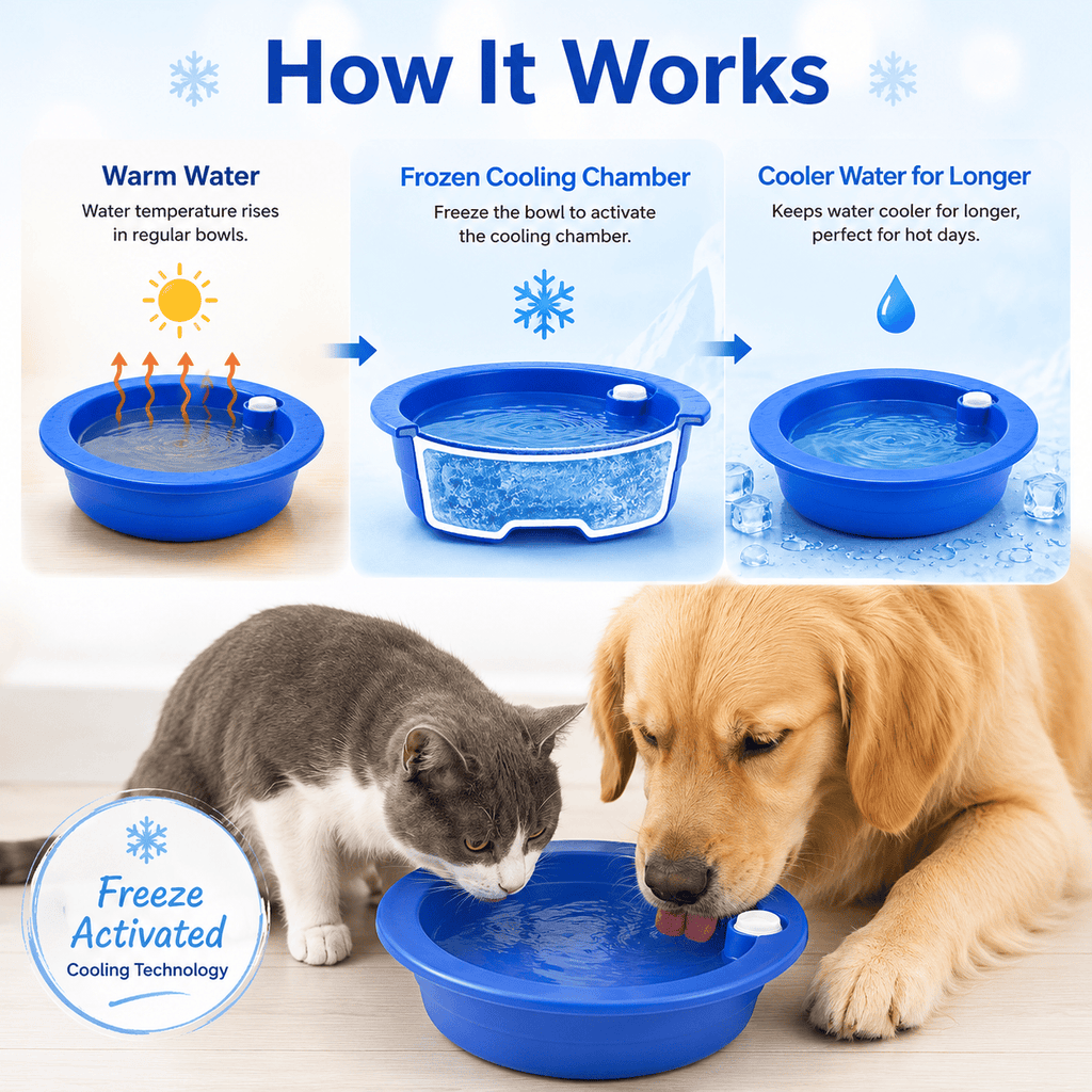 Dog Cat Cooling Bowl Water Feeding Bowl Cooling Drinker Station, Freeze Activated Hydration Dish for Hot Summer 🇬🇧