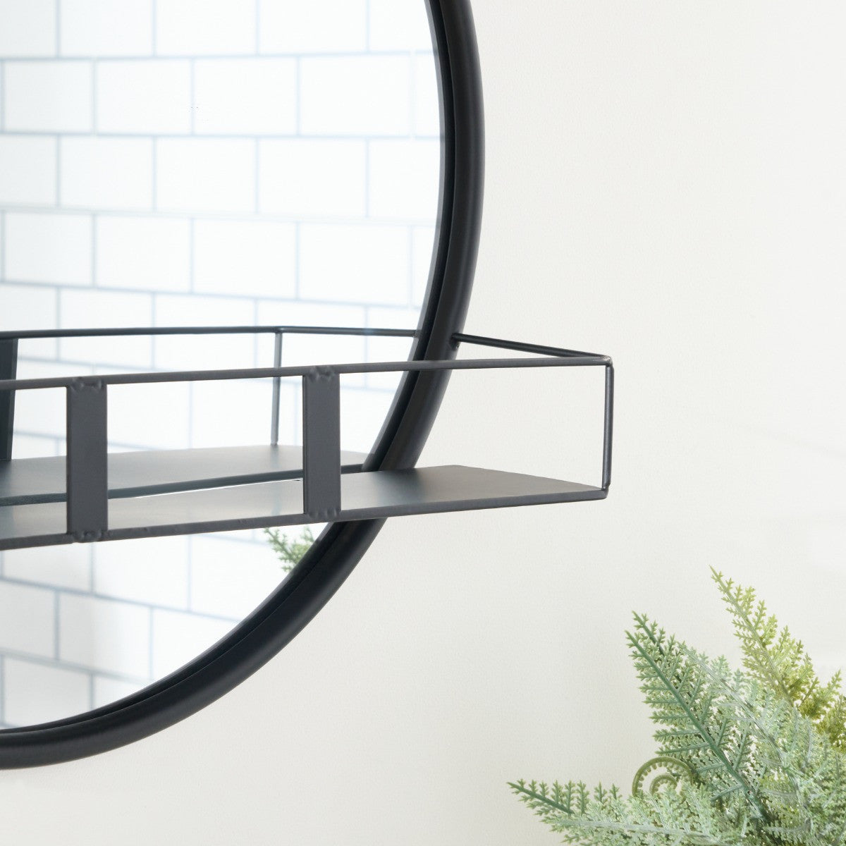 Round Mirror with Shelf - Black 🇬🇧