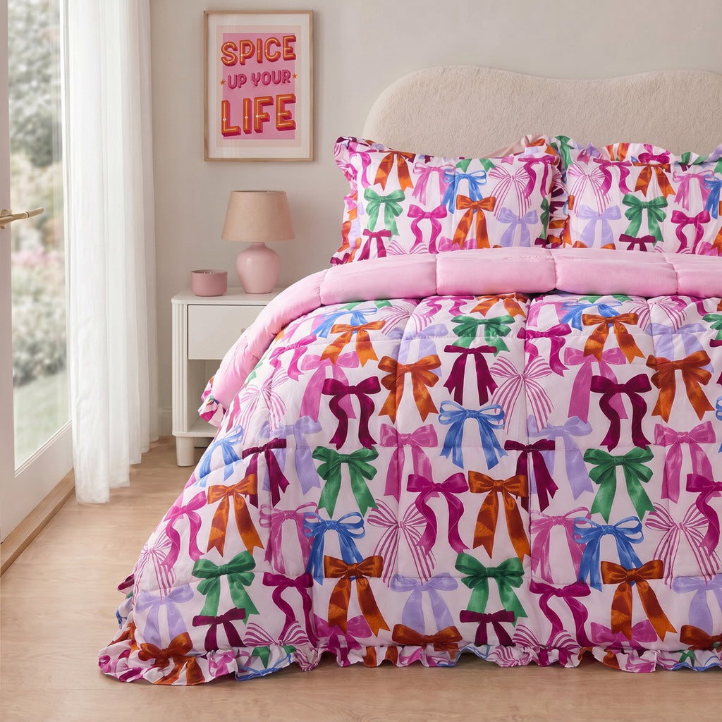 Multi Bow Print Frill Edge 7.5 Tog Coverless Duvet Set - Multi 🇬🇧