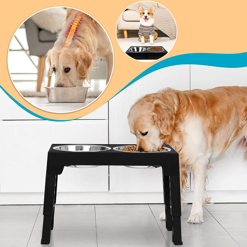 Elevated Dog Bowls 5 Height Adjustable Stand Raised dog bowl with Double Stainless Steel Bowls for Small Medium Large Dogs - Black 🇬🇧