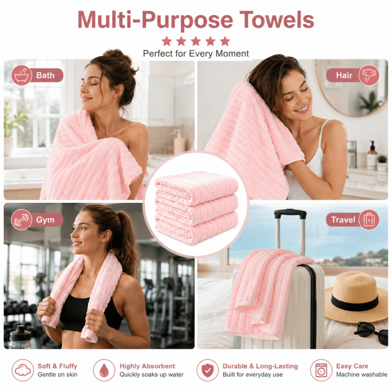 4PCS Fleece Bath Towels 70 x 135cm Soft Absorbent Quick Dry Xmas Christmas Gift Set 🇬🇧