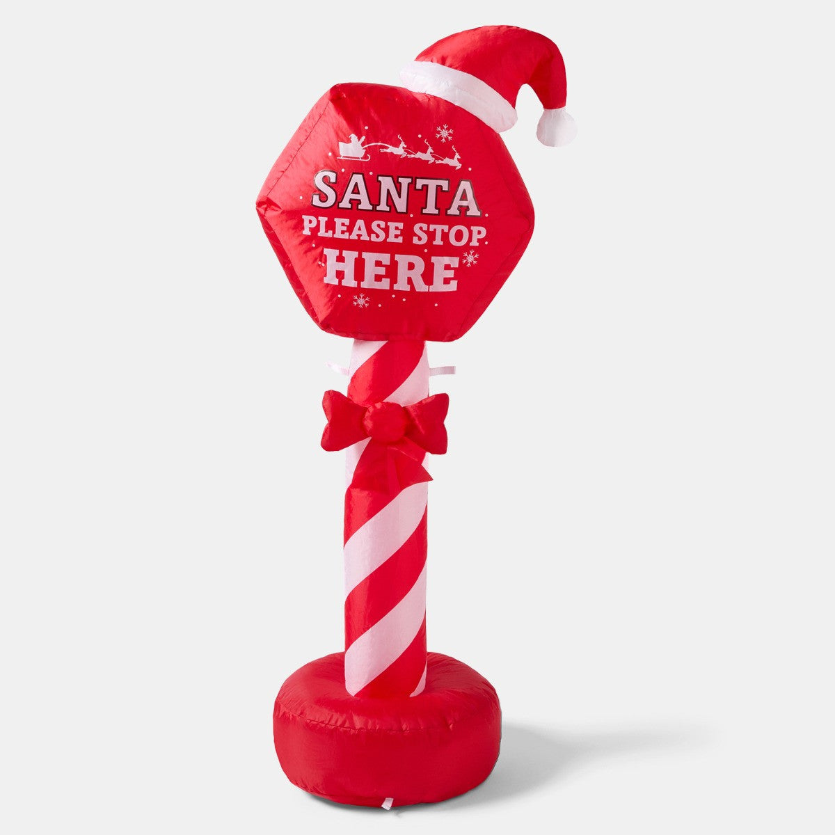 Indoor/Outdoor Inflatable Santa Stop Here Sign Decoration - Red 🇬🇧