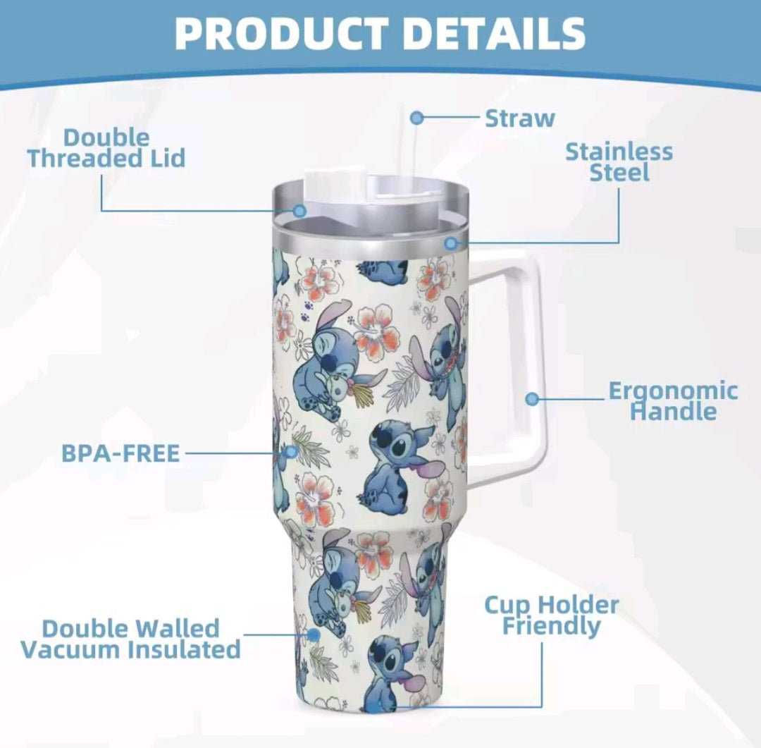 Cartoon inspired 40oz tumbler with straw - stainless steel insulated 🇨🇳