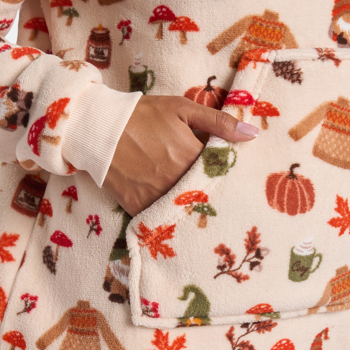 Autumn Print Fleece Hoodie Pyjama Set - Beige 🇬🇧
