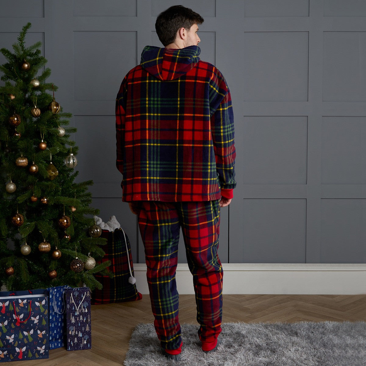 Adults Oxford Check Fleece Hoodie Pyjama Set - Navy/Red
🇬🇧