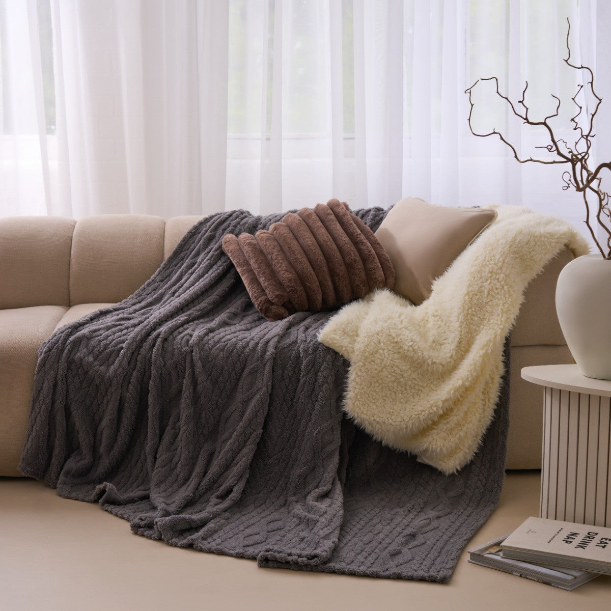 Cable Knit Family Throw - Grey 🇬🇧