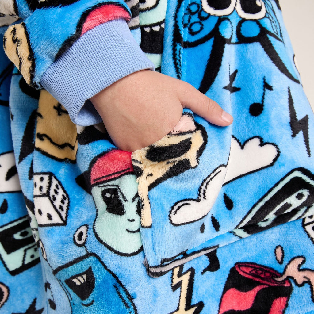 Kids Cartoon Print Hoodie Blanket - Blue 🇬🇧