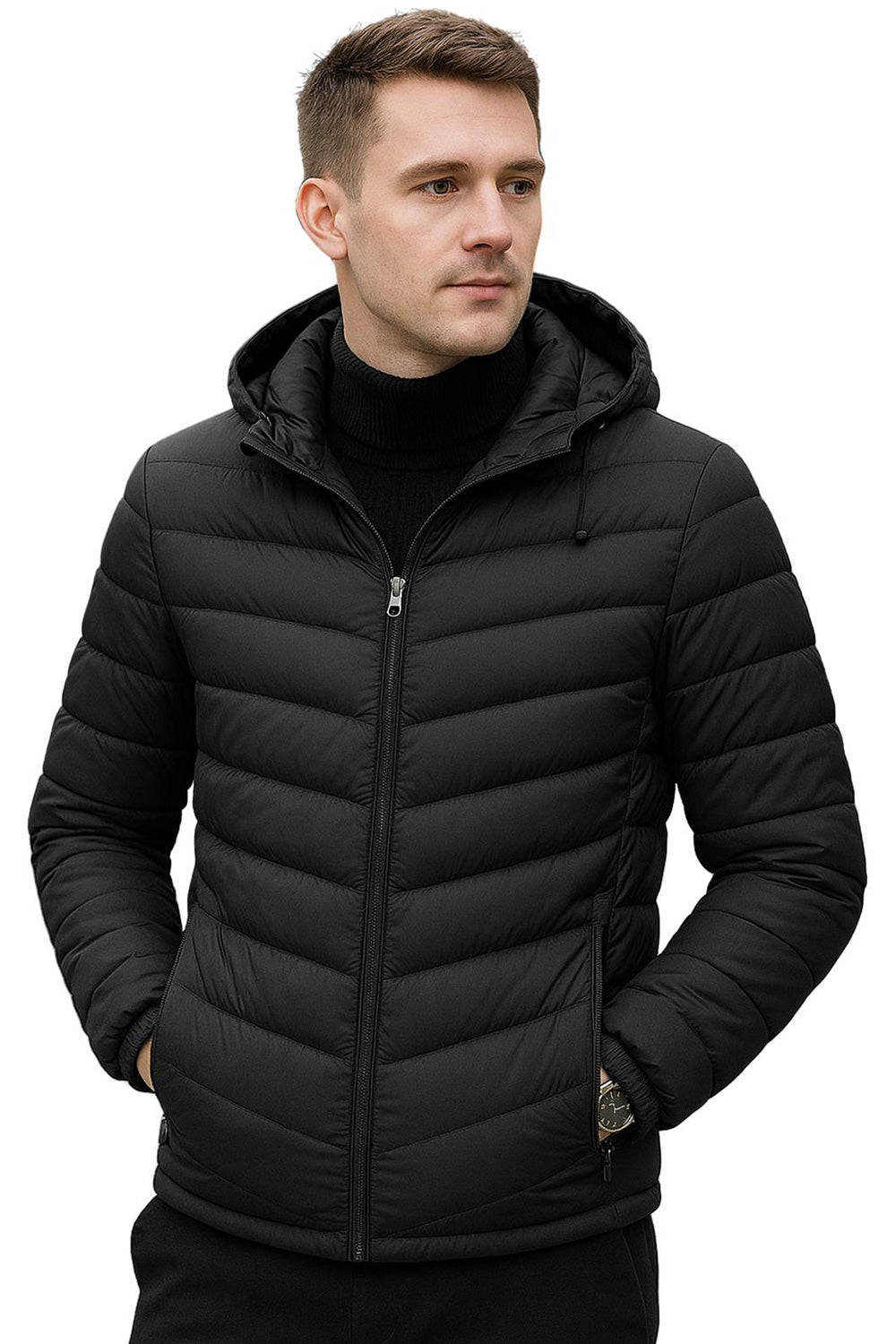 Men’s Puffer Jacket with Removable Hood – Lightweight Padded Winter Coat 🇬🇧