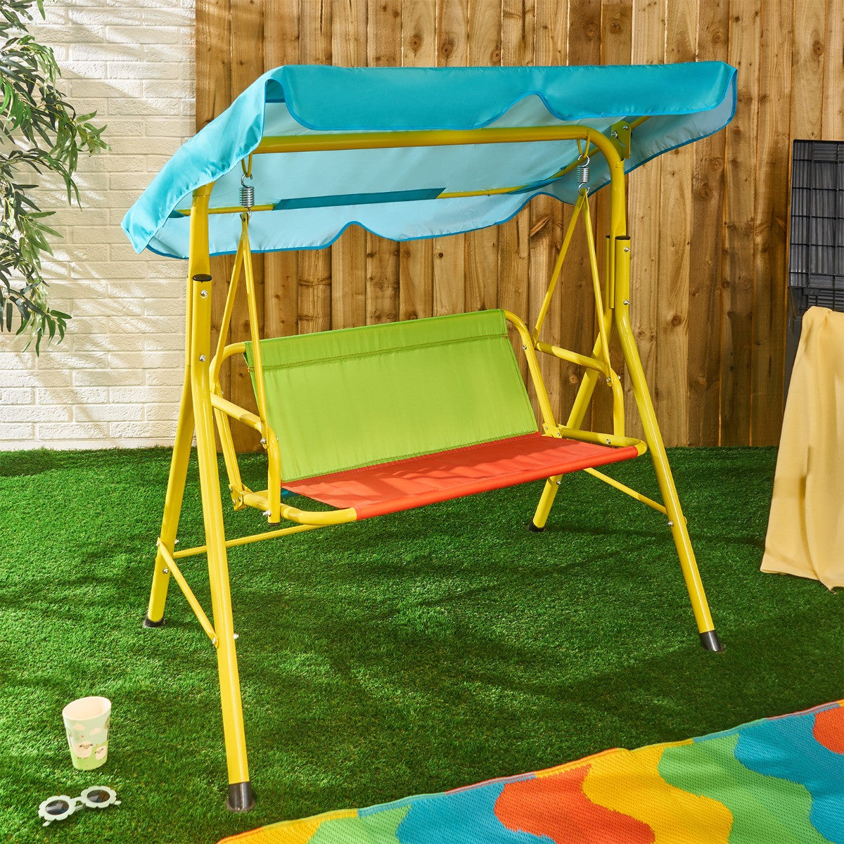 Kids Daisy Print Swing Bench with Canopy 🇬🇧